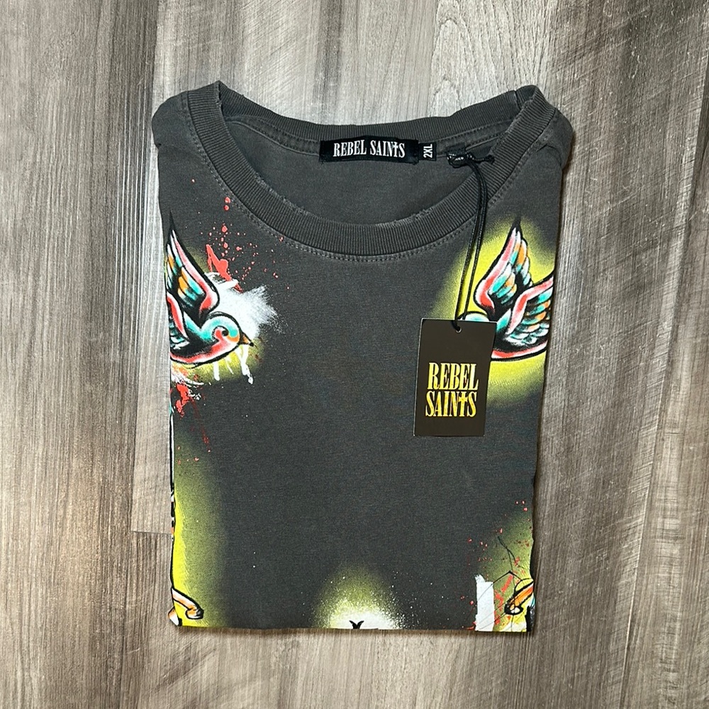 Rebel Saints Skull Dreams Vintage Black Pigment Dye Tee - 2XL